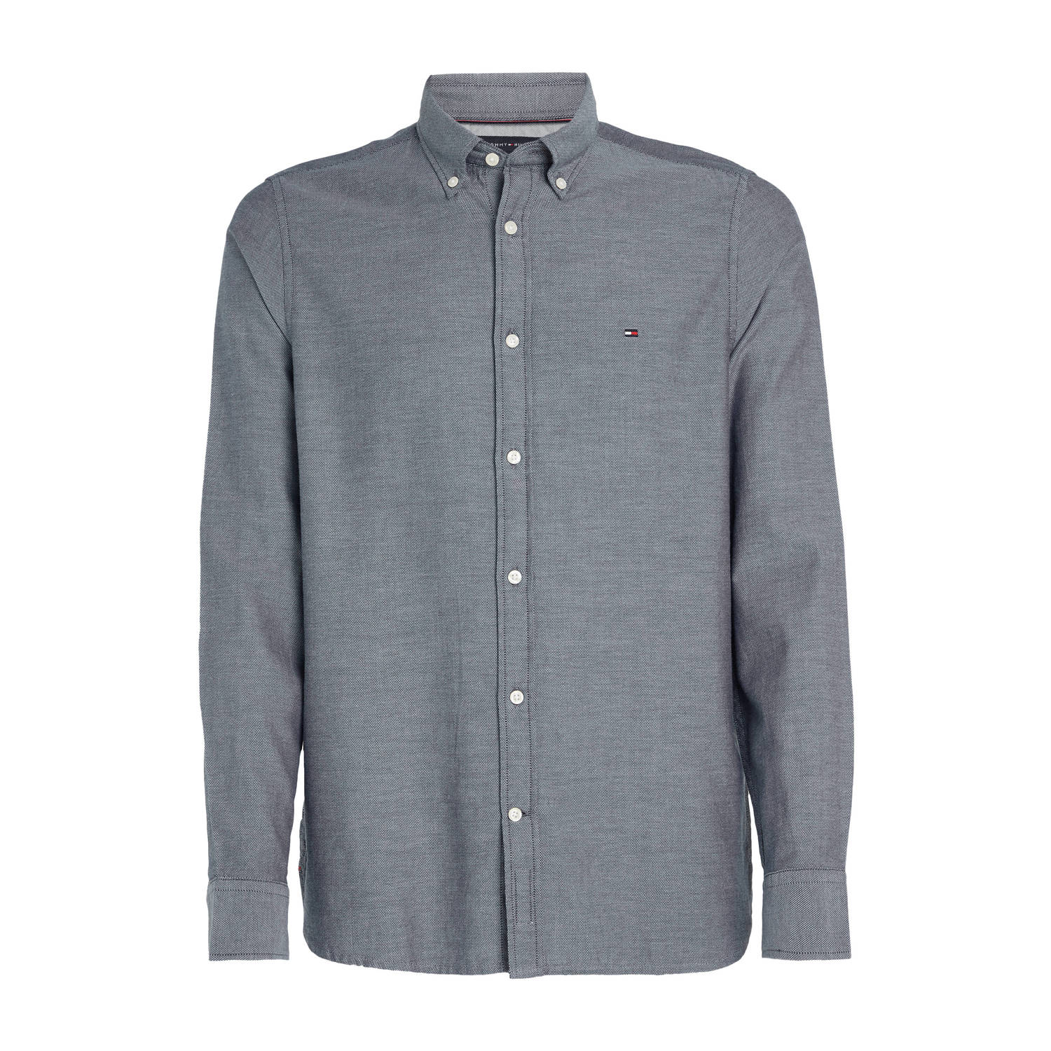 Tommy Hilfiger Navy Katoenen Overhemd met Geborduurd Logo Gray Heren