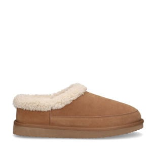 suède pantoffels cognac