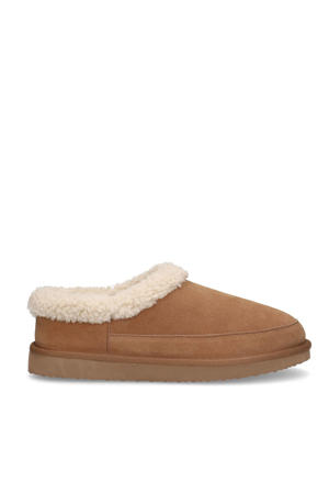 suède pantoffels cognac