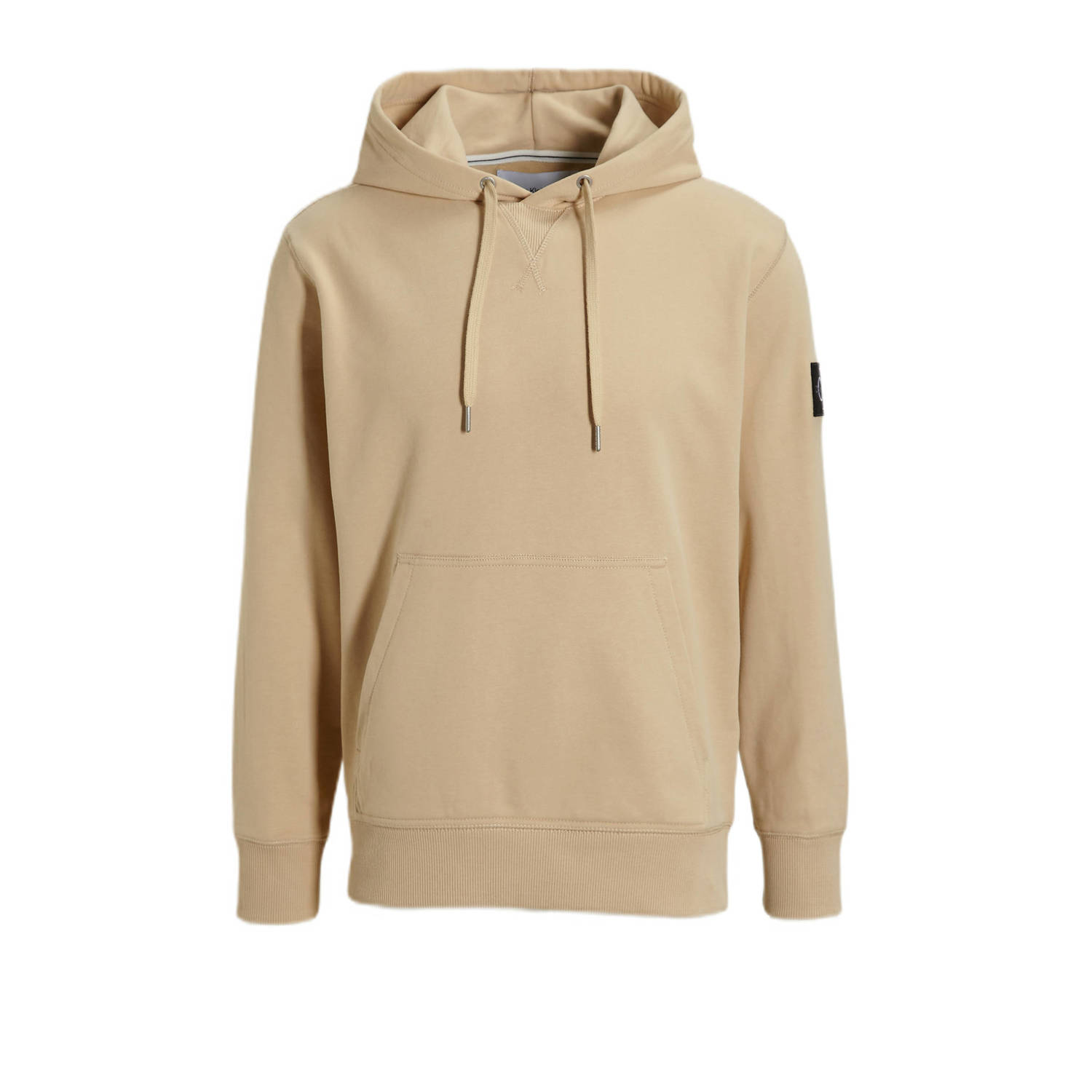 Calvin Klein Beige Geborsteld Katoenen Hoodie met Centrale Zak Beige Heren