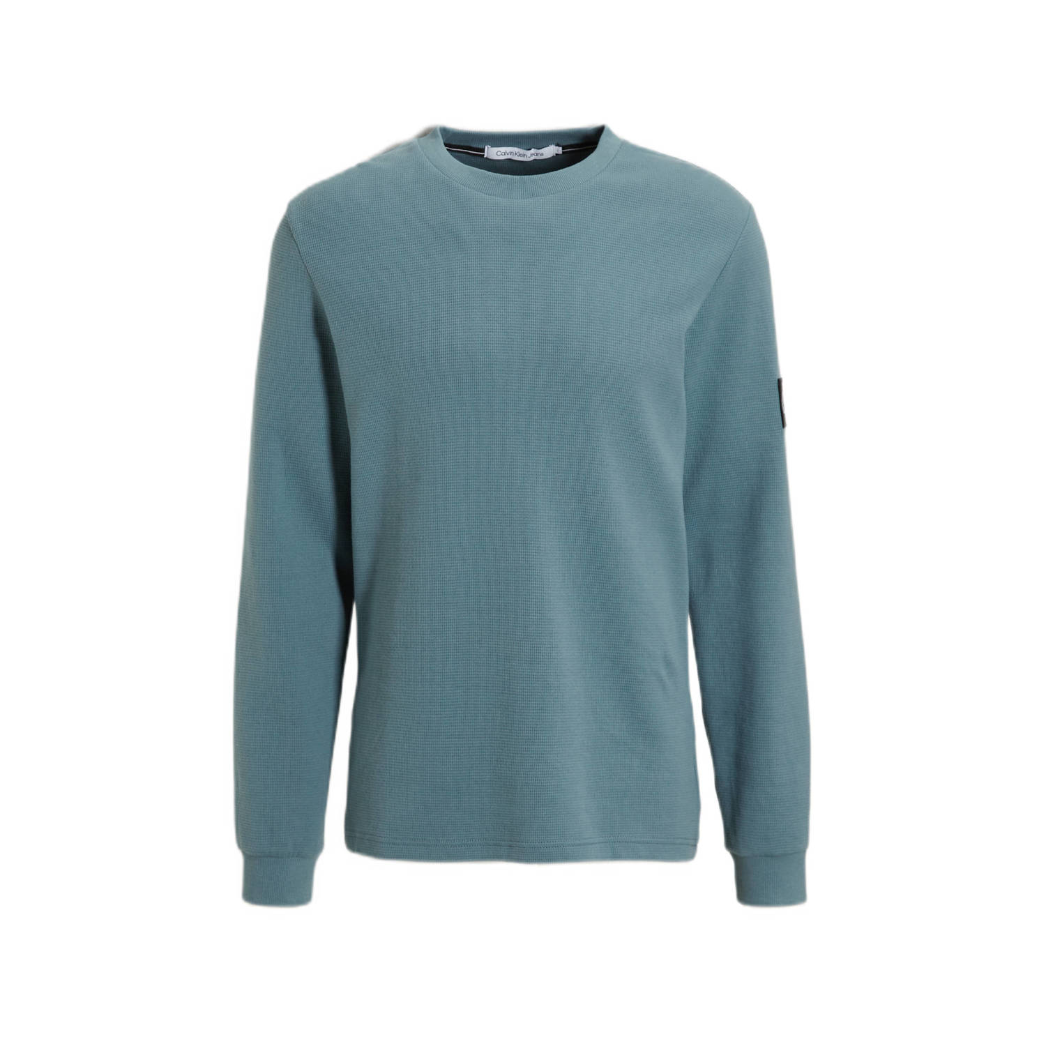 CALVIN KLEIN JEANS slim fit longsleeve Waffle met ingebreid patroon lichtblauw