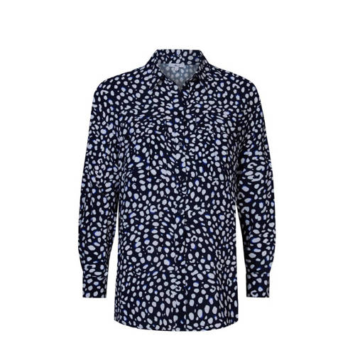 Miss Etam blouse met all over print donkerblauw/wit
