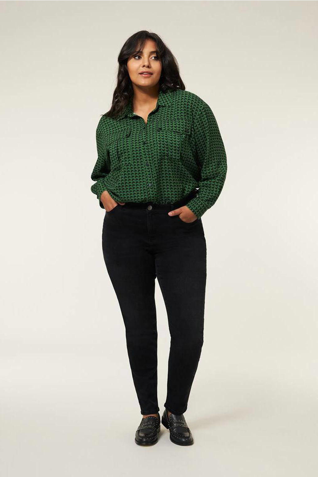 Black denim dames Miss Etam Plus slim fit jeans Jackie black van denim met regular waist en effen