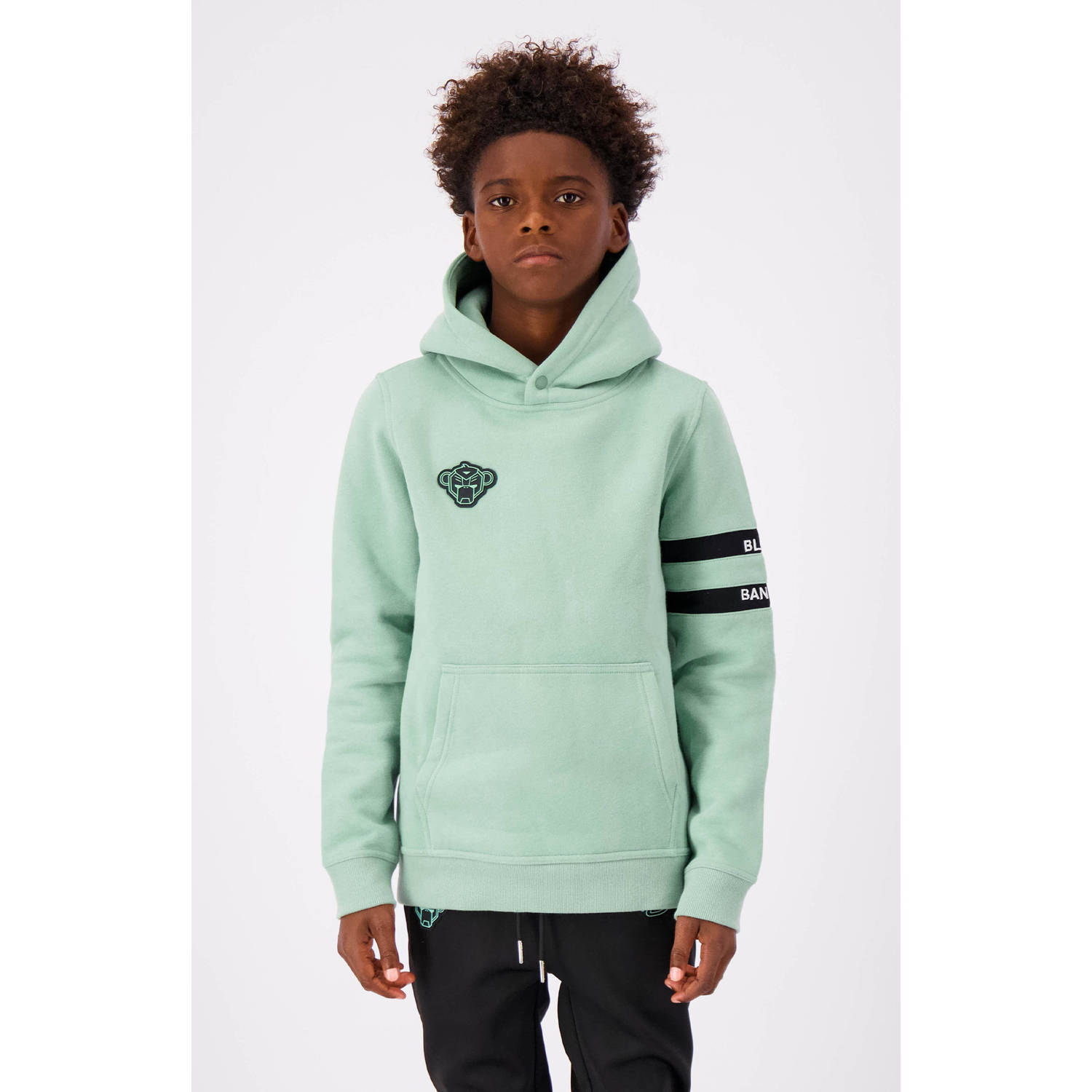 BLACK BANANAS hoodie met contrastbies mintgroen zwart