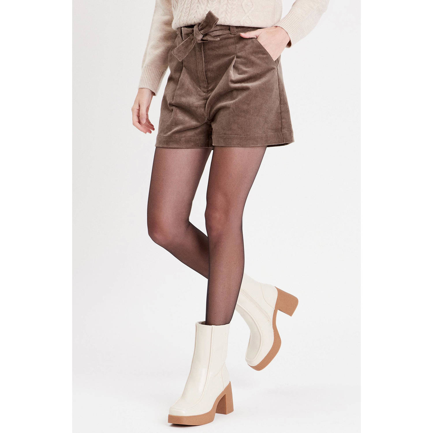 Cache corduroy high waist regular fit short taupe