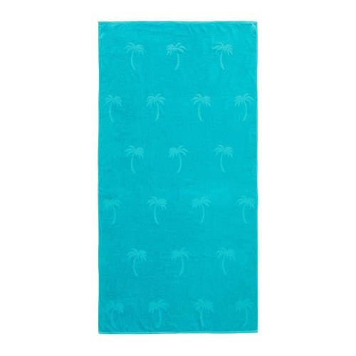 Wehkamp BEACHWAVE strandlaken Palm - aquablauw (velours) (200x100 cm) aanbieding