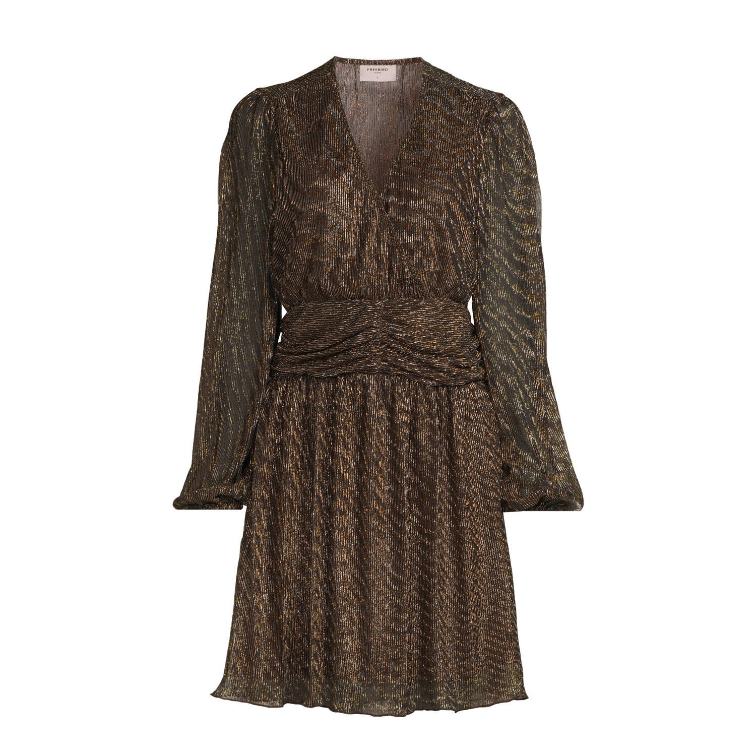 Freebird gestreepte semi-transparante jurk Kairo bruin goud