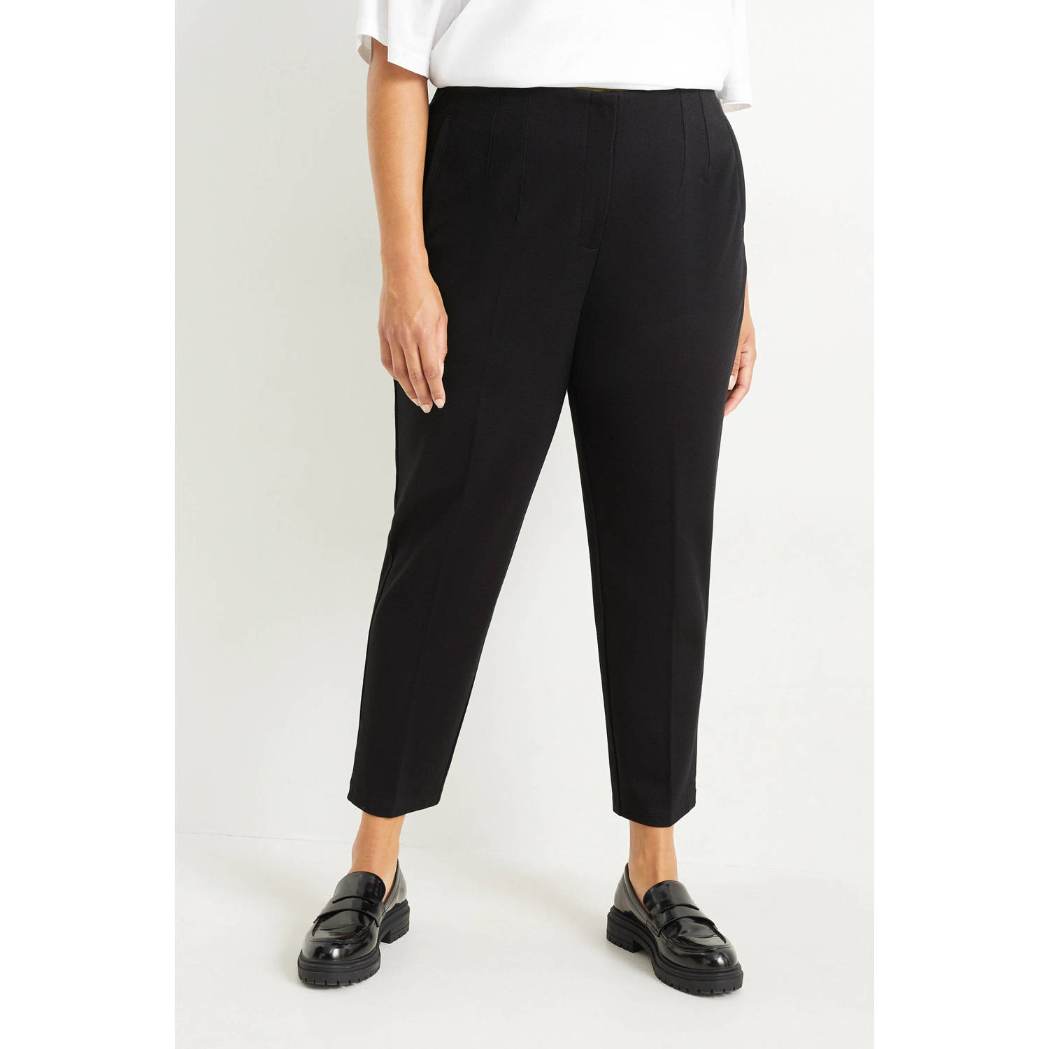 C&A XL cropped high waist straight fit pantalon zwart