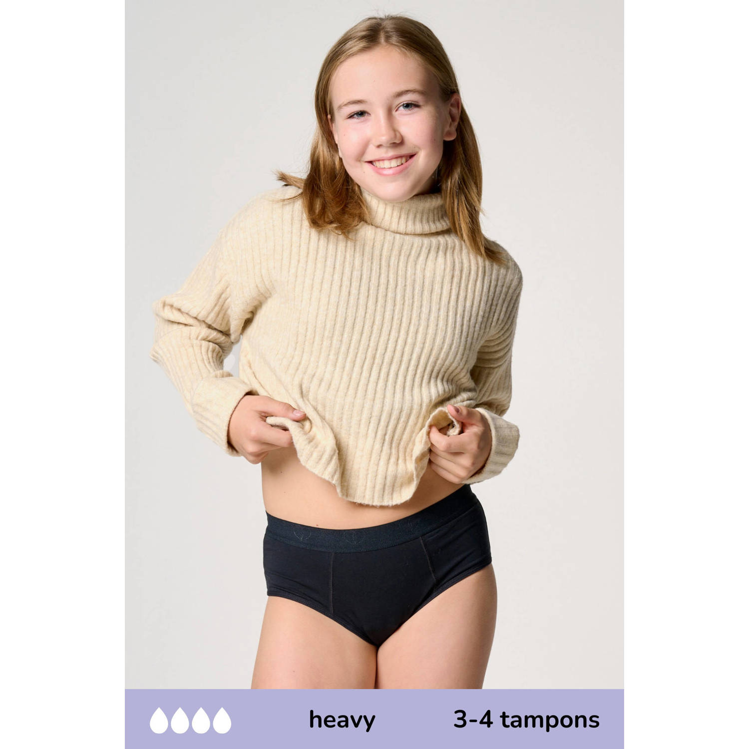 Moodies Undies hipster menstruatieslip Heavy zwart Meisjes Bamboe Effen 164-170