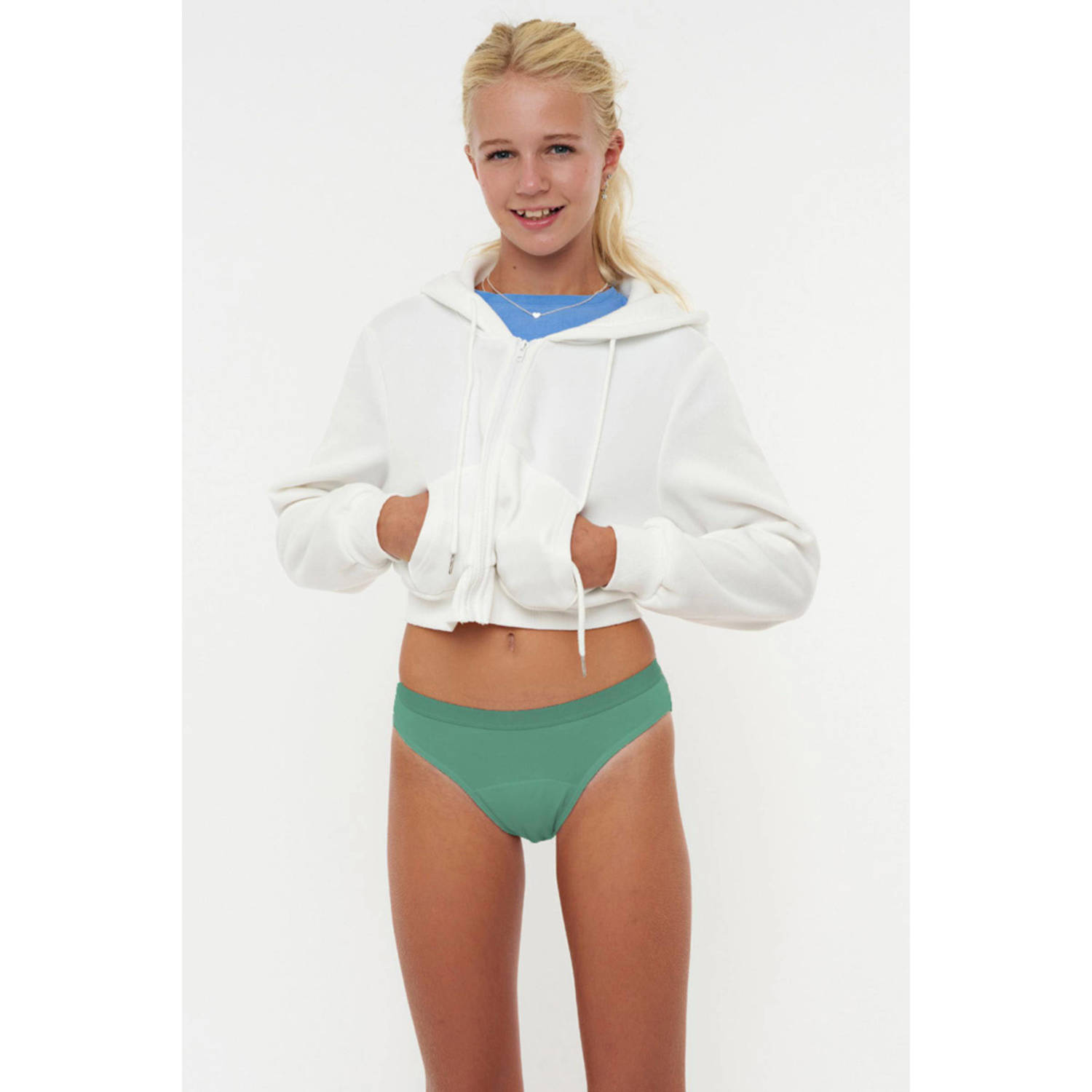 Moodies Undies menstruatieslip Medium groen Meisjes Polyester Effen 140-146