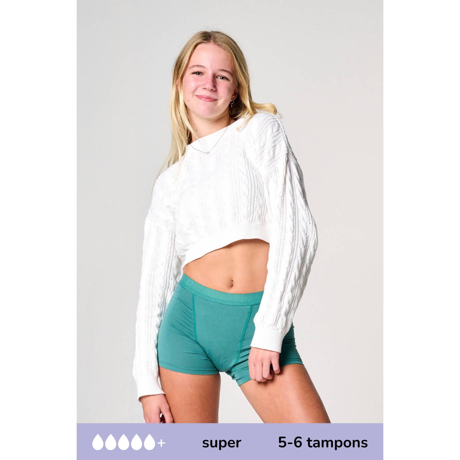 Moodies Undies boyshort menstruatieslip Super groen Meisjes Viscose Effen 140-146