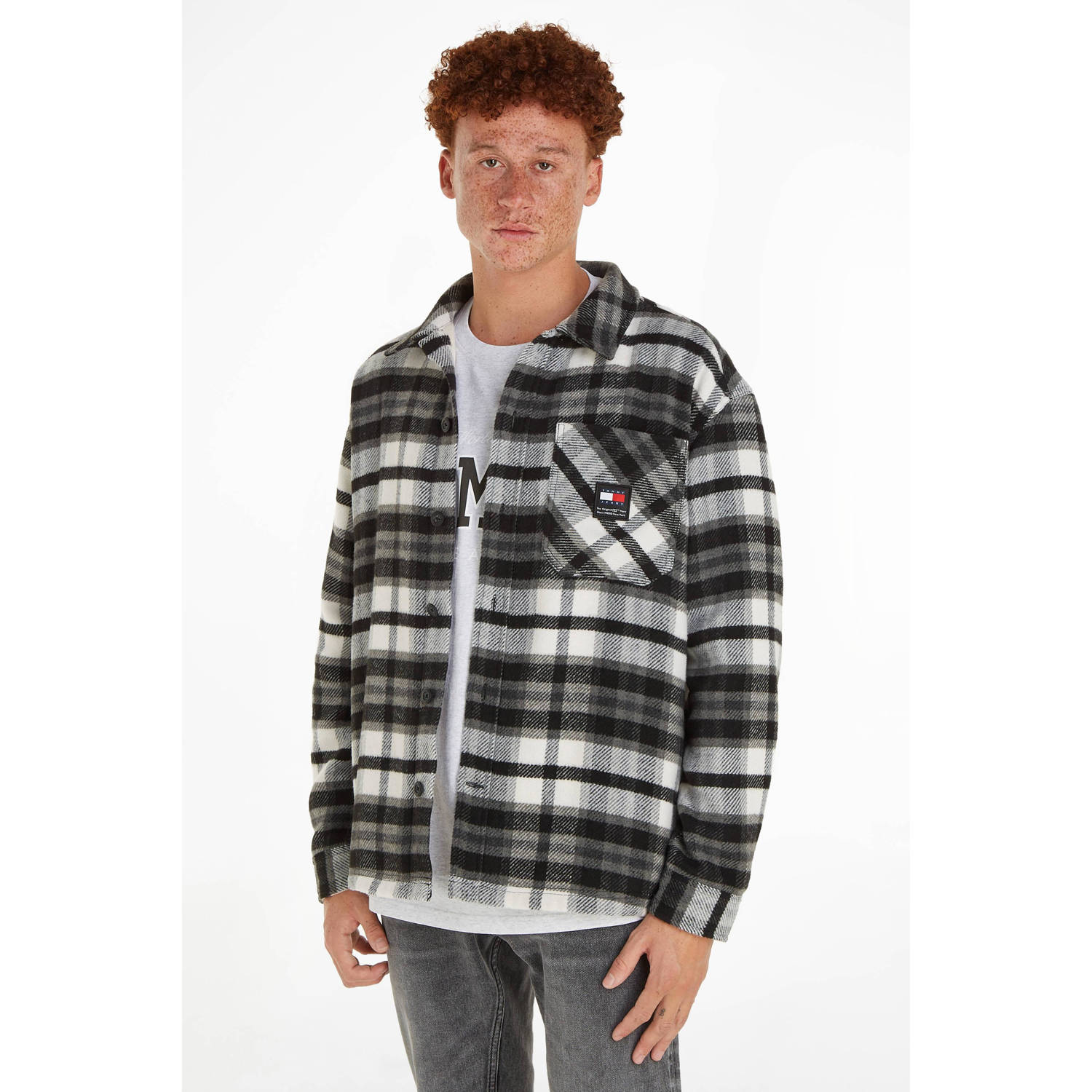 Tommy Jeans geruit fleece regular fit overshirt black check