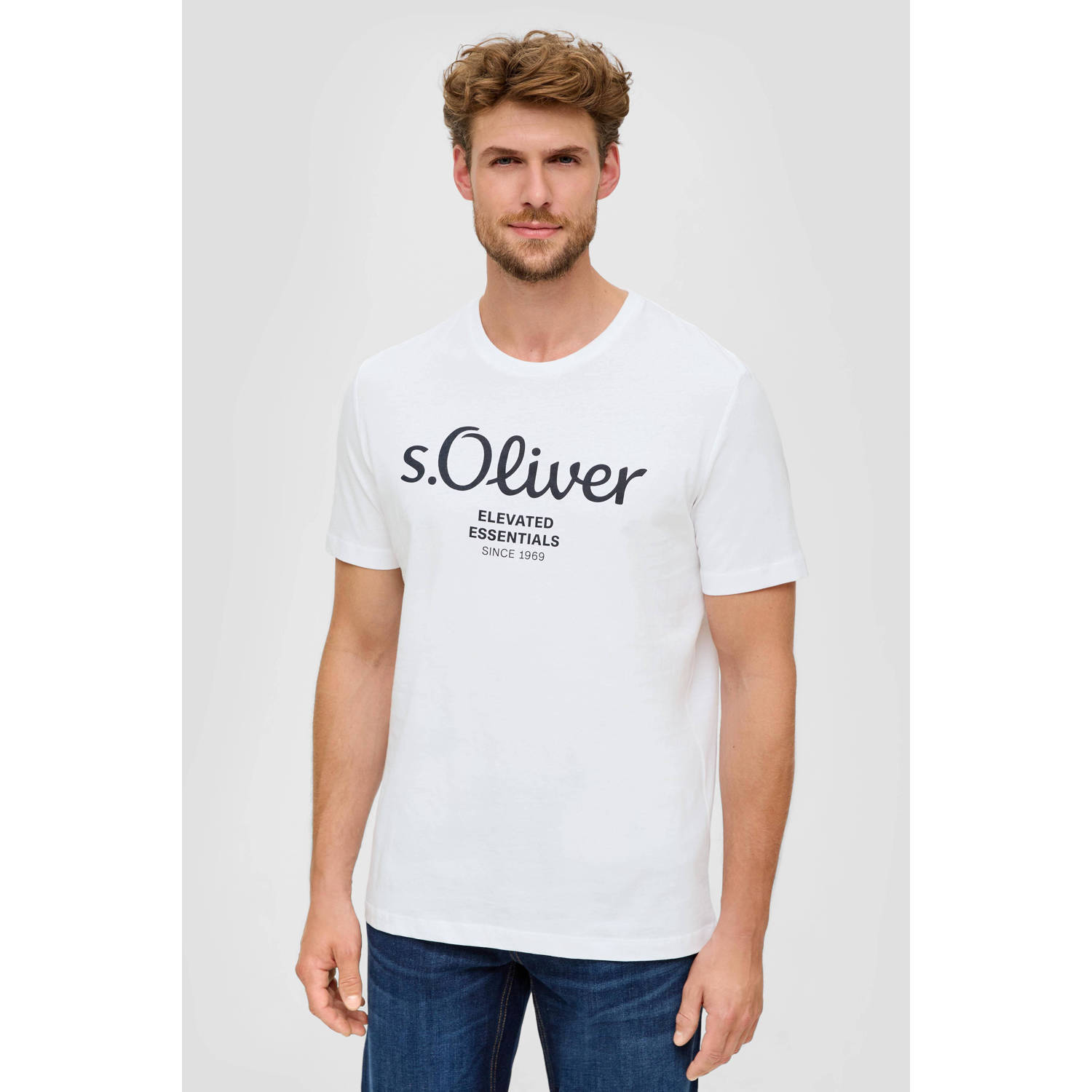 s.Oliver regular fit T-shirt met printopdruk wit