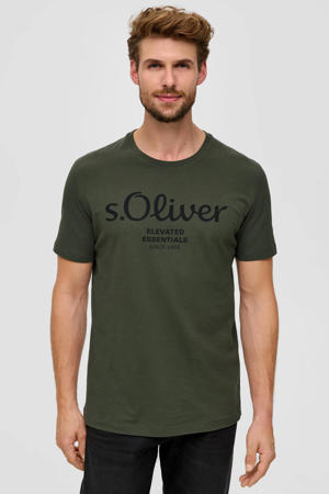 regular fit T-shirt met printopdruk donkergroen