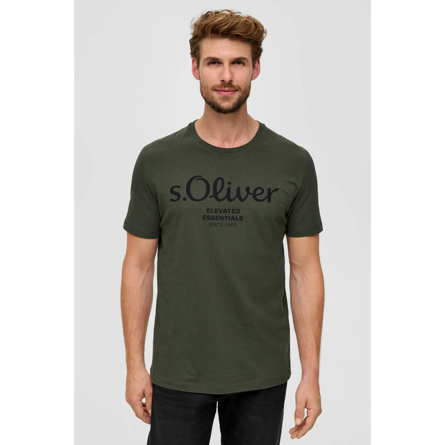 s.Oliver regular fit T-shirt met printopdruk donkergroen