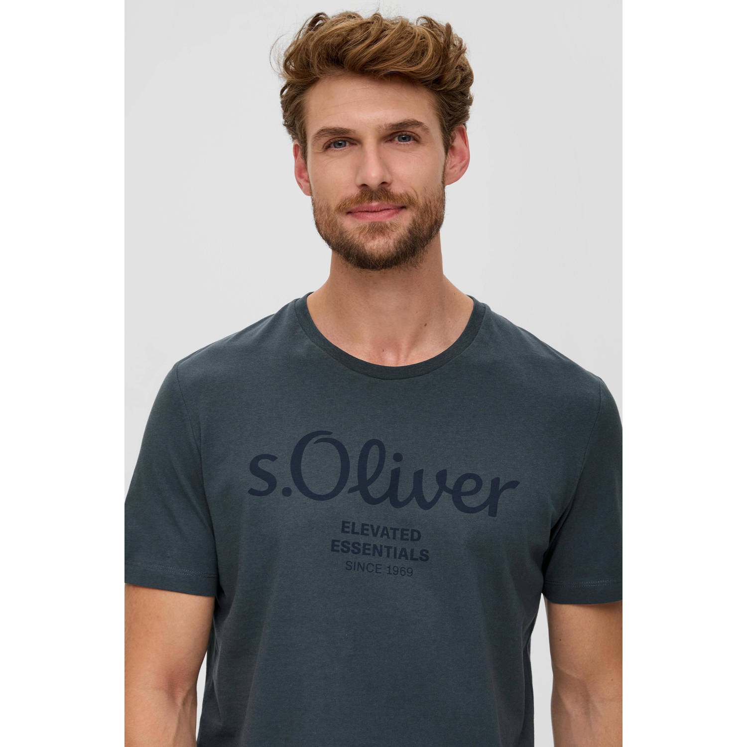 s.Oliver regular fit T-shirt met printopdruk donkergrijs