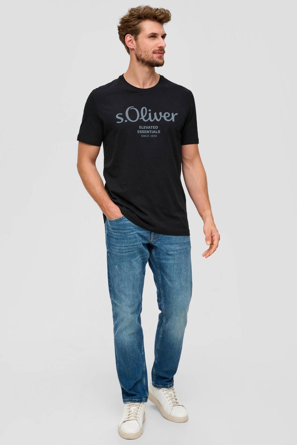s.Oliver regular fit T-shirt met printopdruk zwart