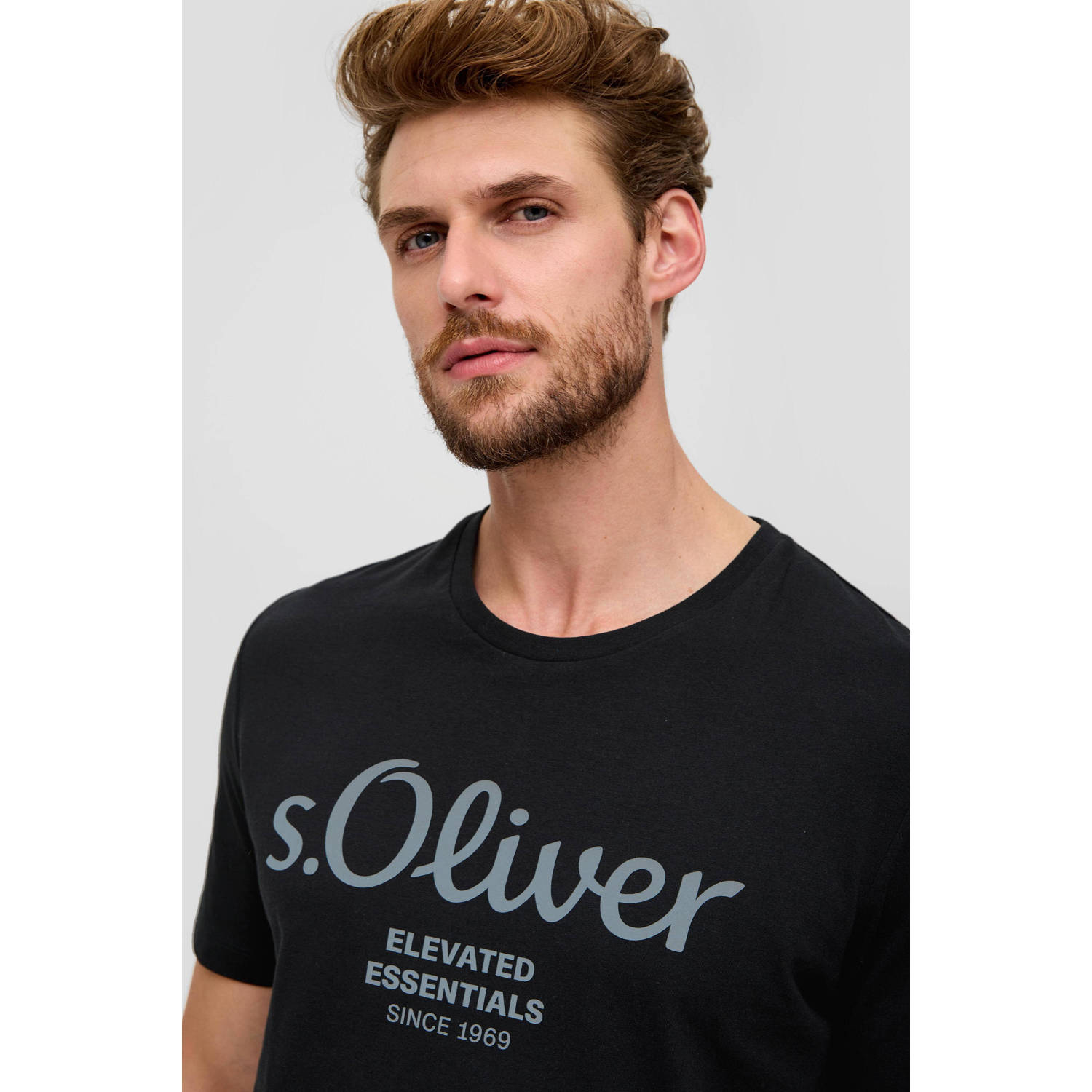 s.Oliver regular fit T-shirt met printopdruk zwart