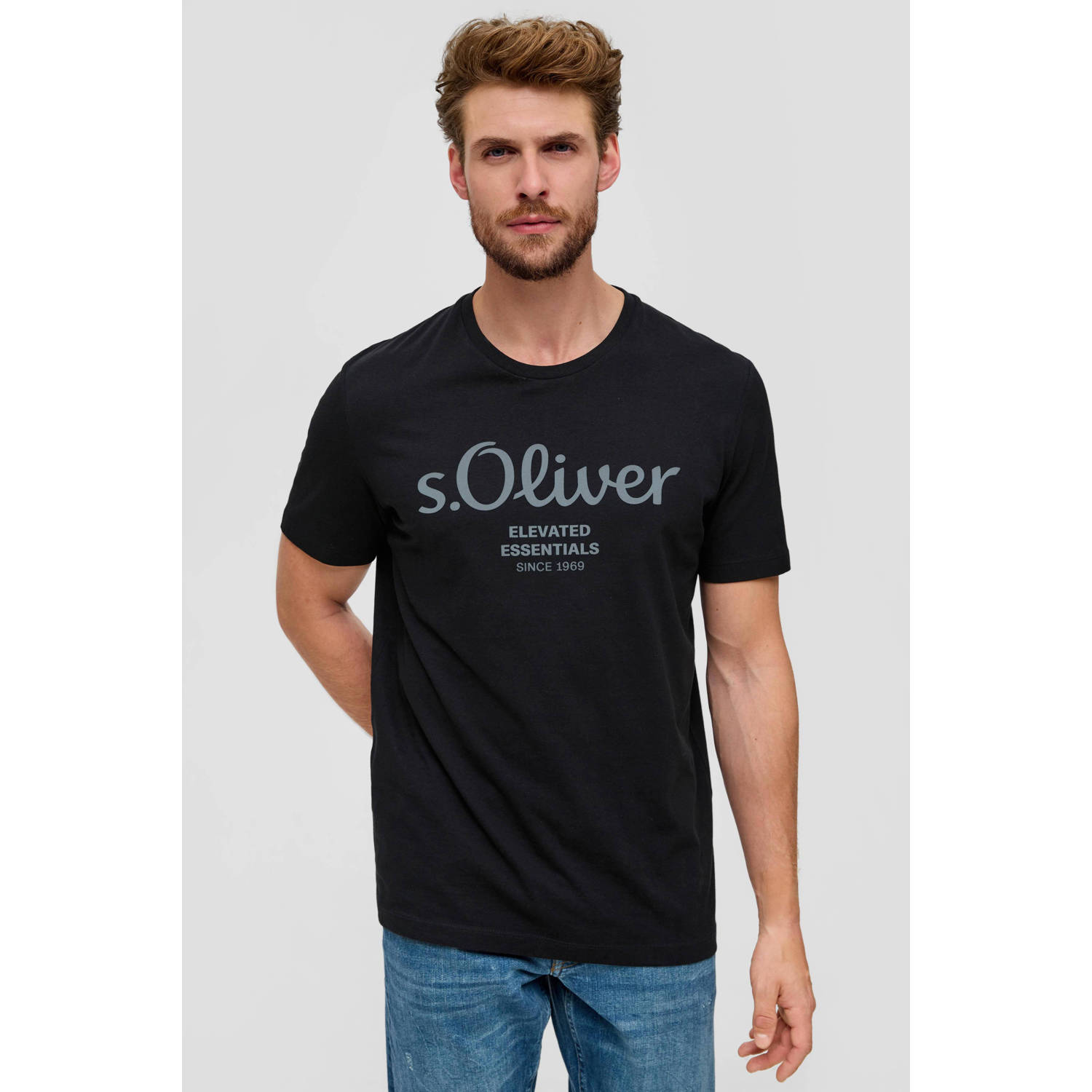 S.Oliver regular fit T-shirt met printopdruk zwart