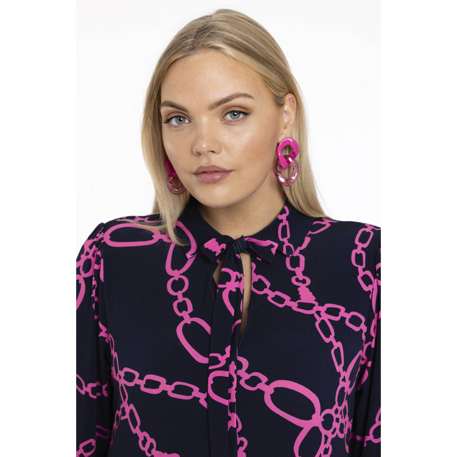 YOEK jurk donkerblauw roze
