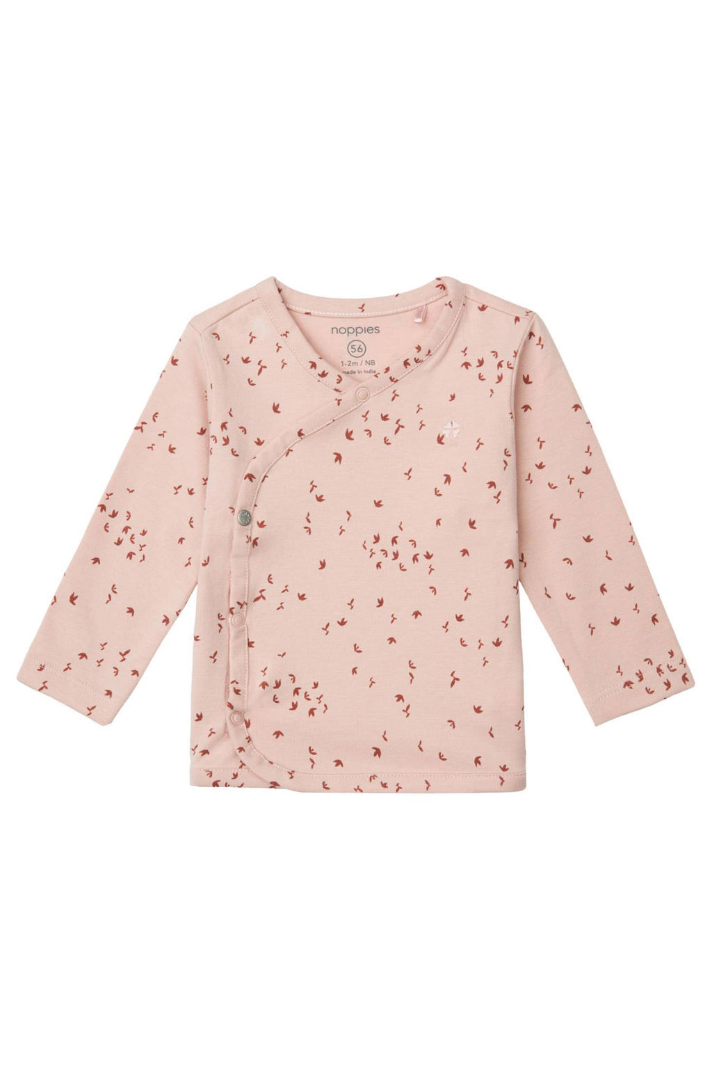 Roze en lichtroze jongens Noppies baby baby longsleeve Nantes van stretchkatoen met lange mouwen, V-hals en drukknoopsluiting