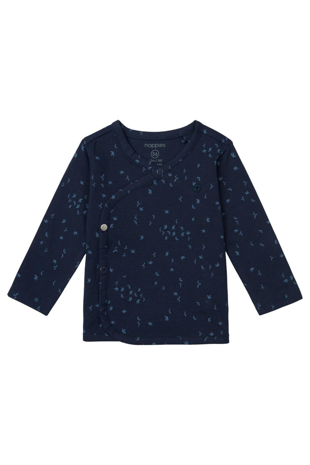 Blauwe jongens Noppies baby longsleeve Nantes van stretchkatoen met lange mouwen, V-hals en drukknoopsluiting
