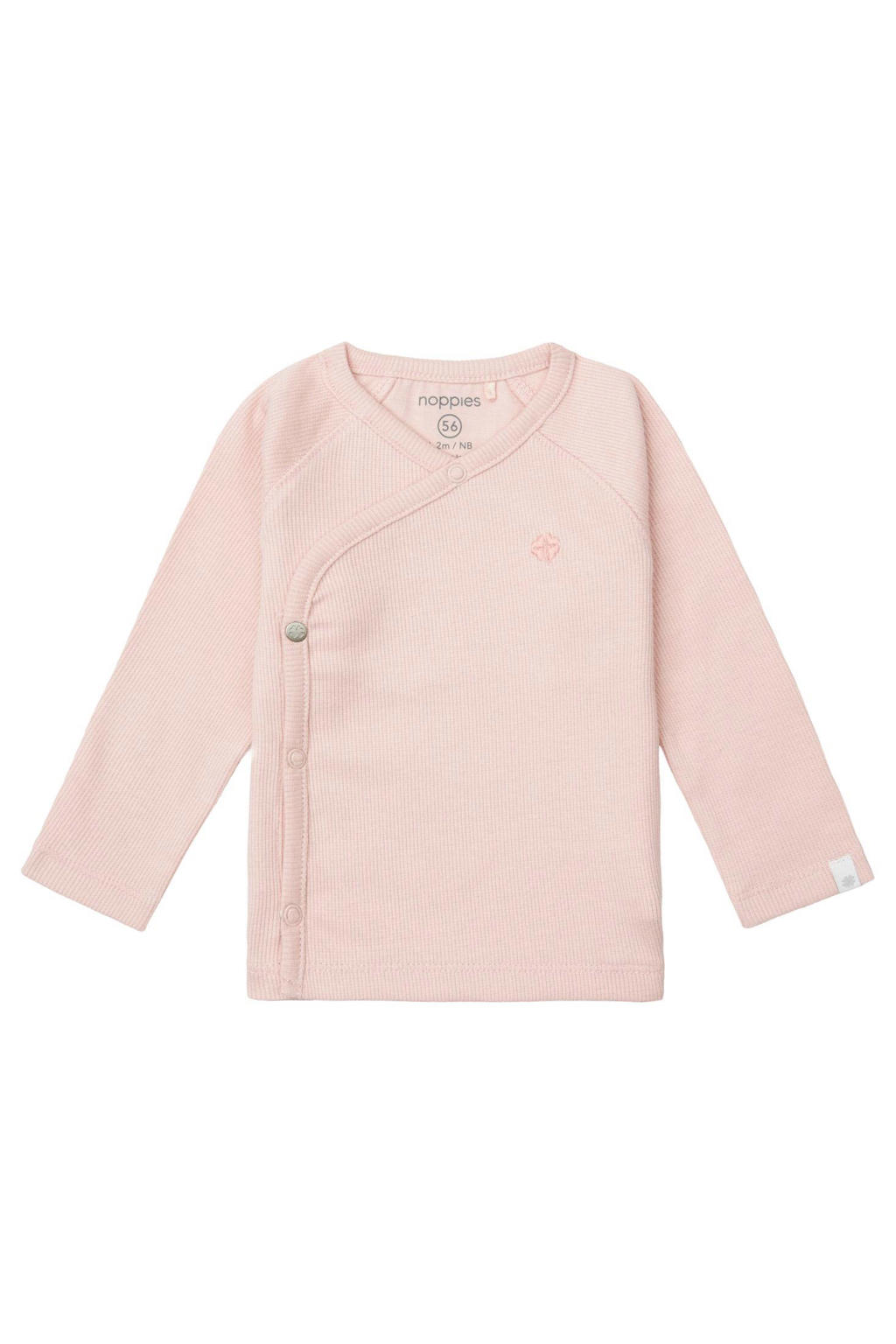 Roze meisjes Noppies baby vest Nanyuki van duurzaam stretchkatoen met lange mouwen, V-hals en drukknoopsluiting