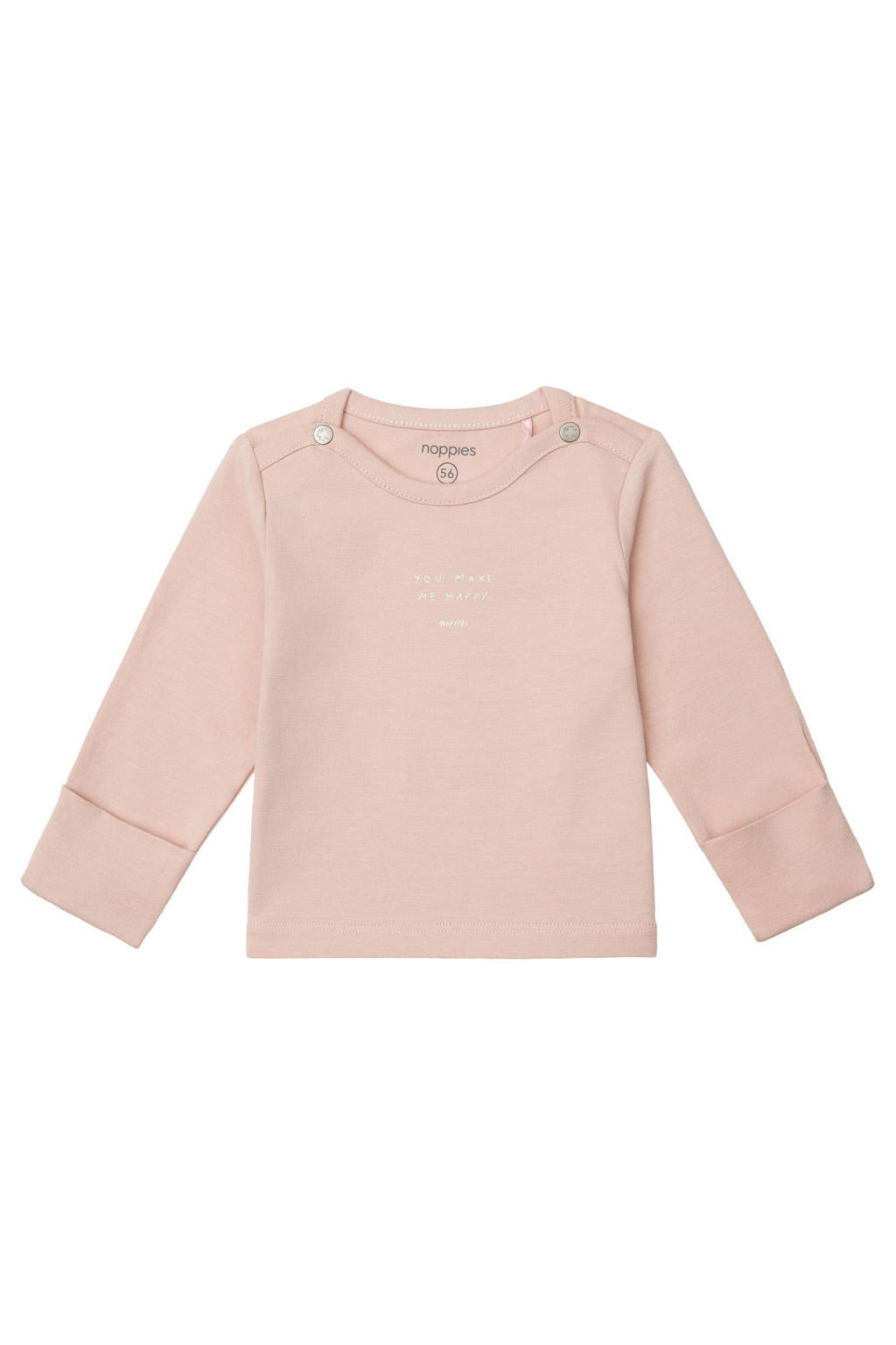 Roze jongens Noppies baby longsleeve Neisse van katoen met effen, lange mouwen, ronde hals en drukknoopsluiting