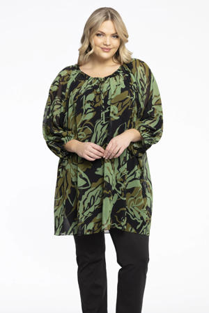 tuniek met all over print groen/zwart