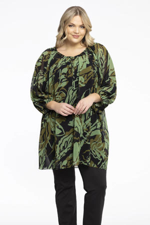 tuniek met all over print groen/zwart