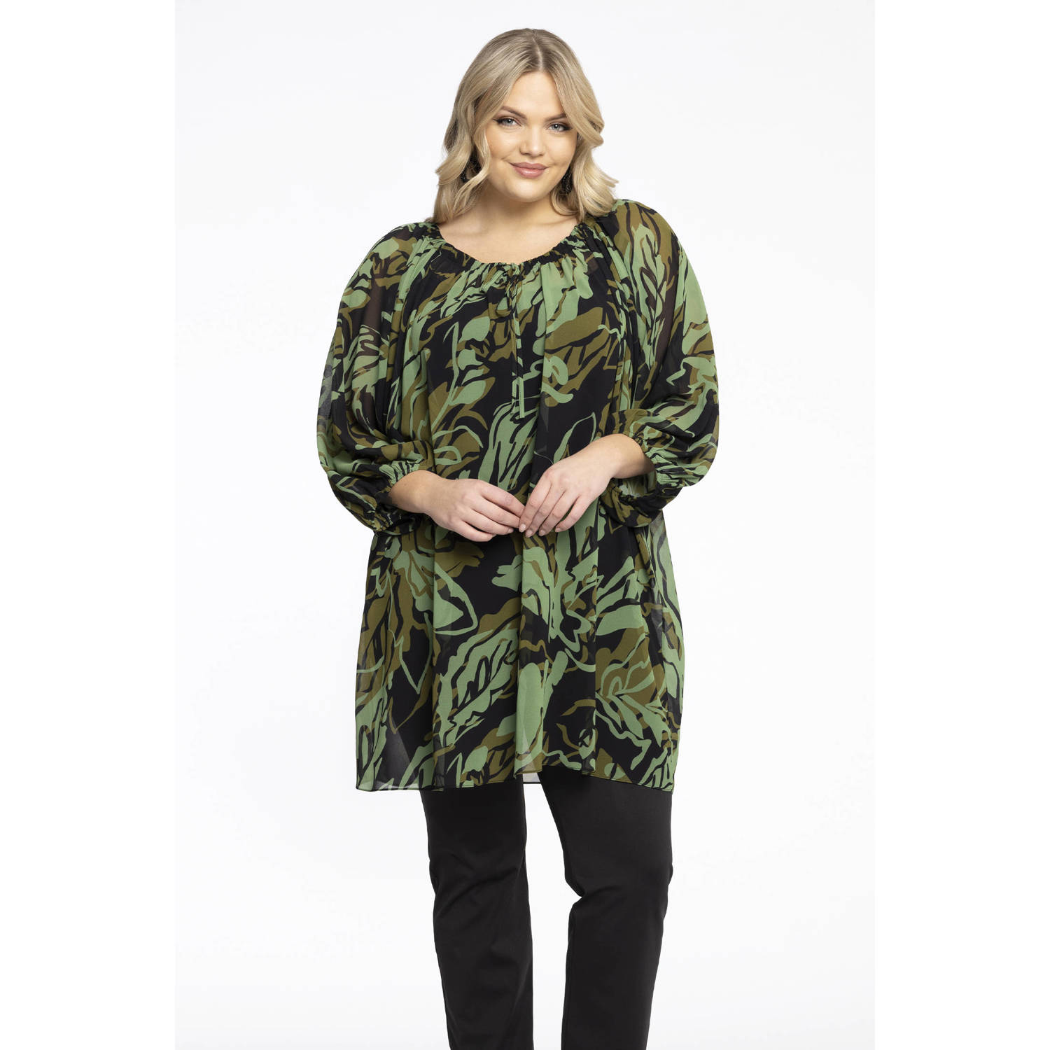 YOEK tuniek met all over print groen zwart