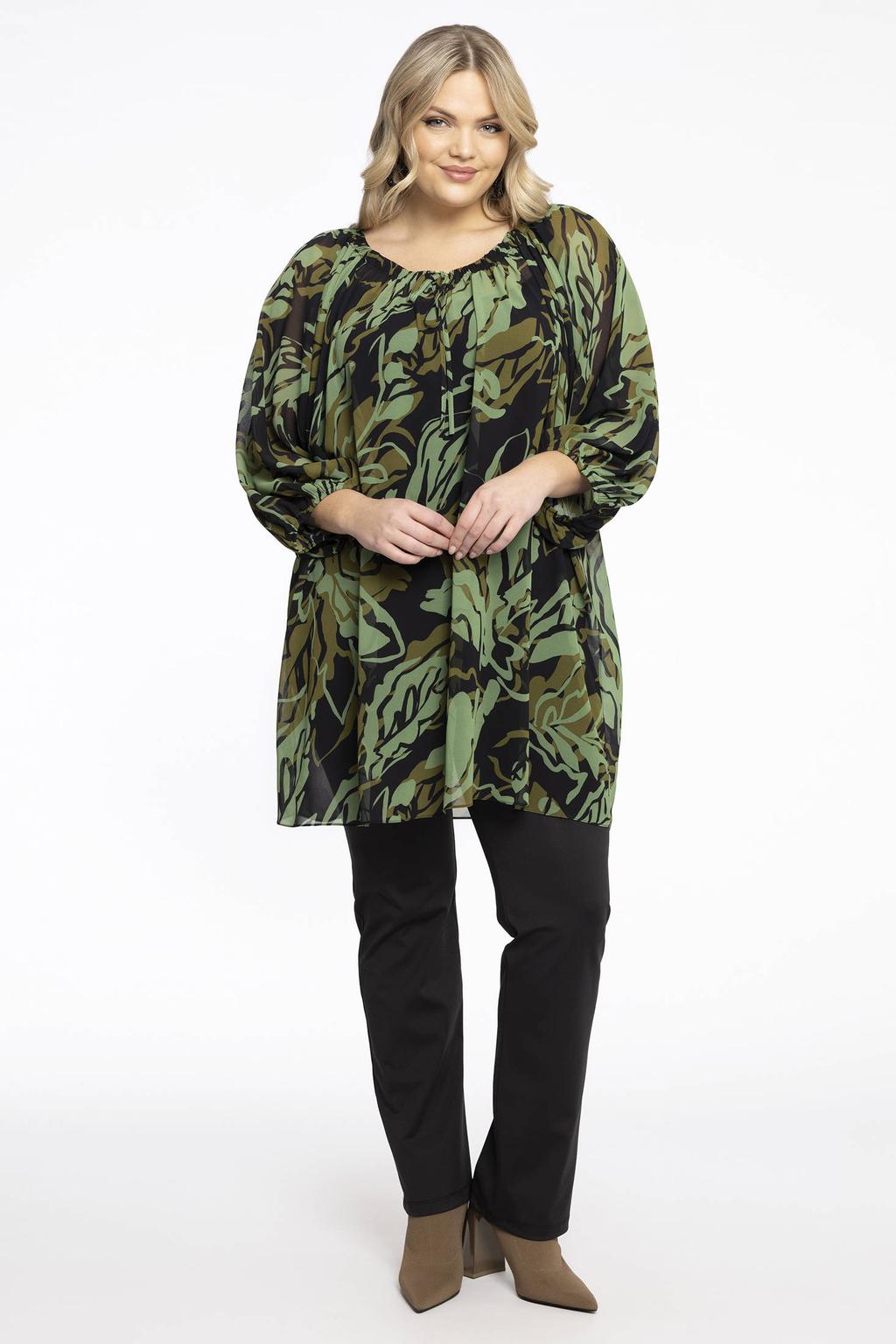 YOEK tuniek met all over print groen/zwart