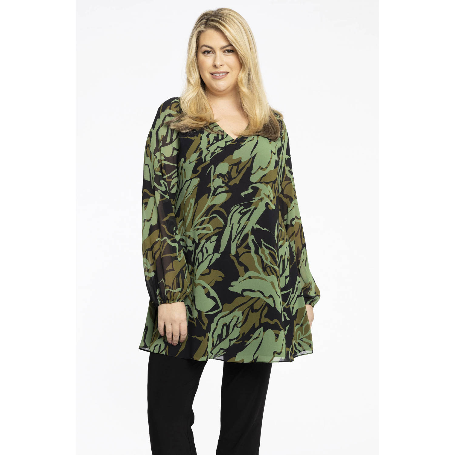 Yoek tuniek met all over print groen zwart