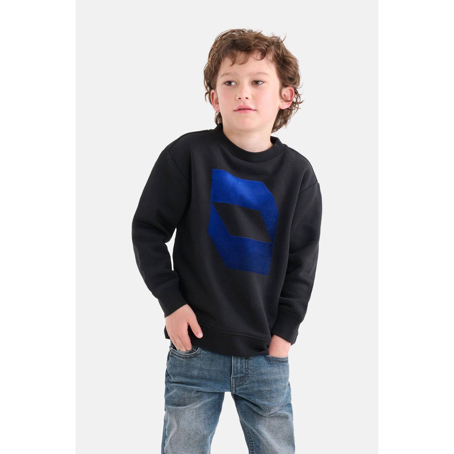 Shoeby sweater met printopdruk zwart blauw Printopdruk 110 116