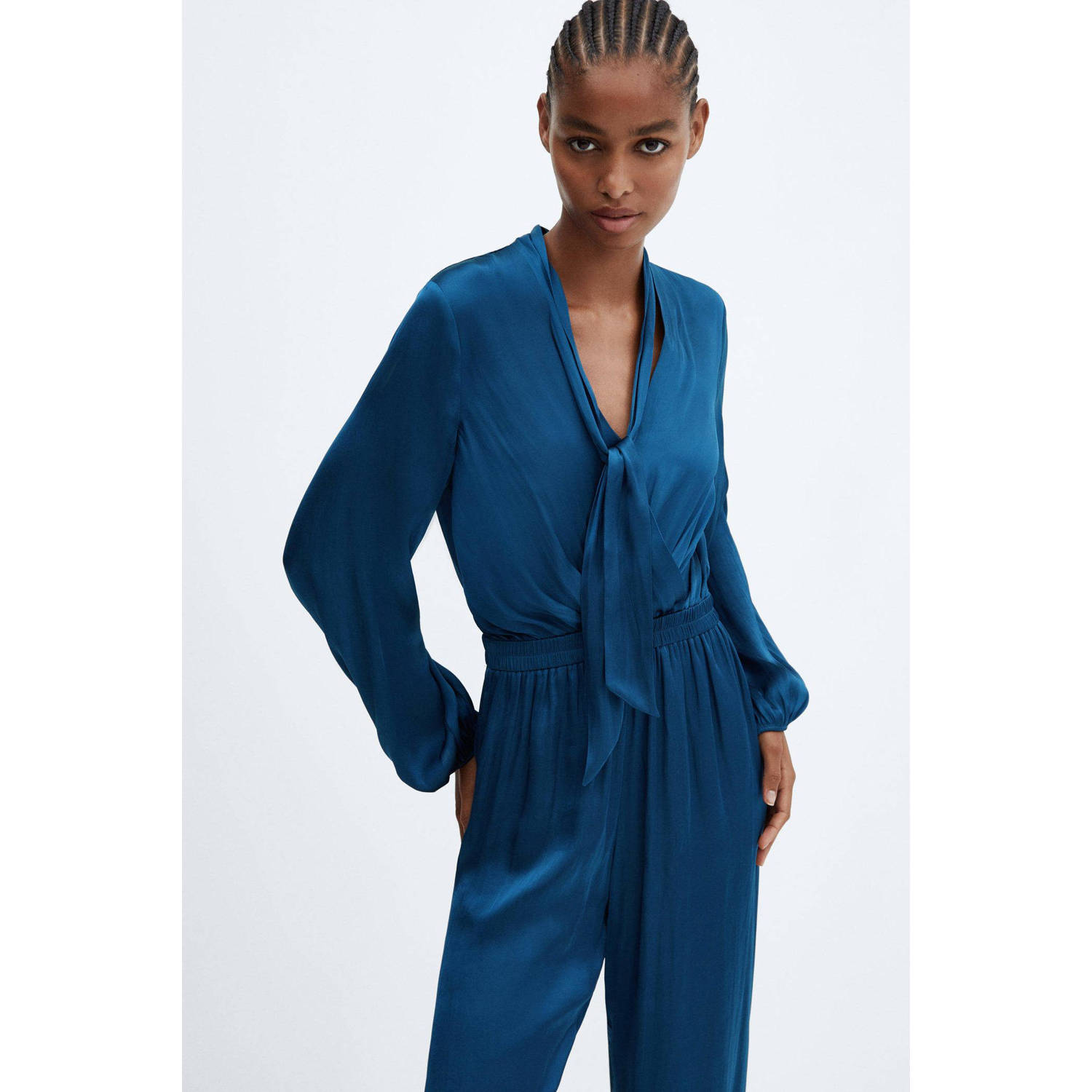 Mango satijnen jumpsuit blauw
