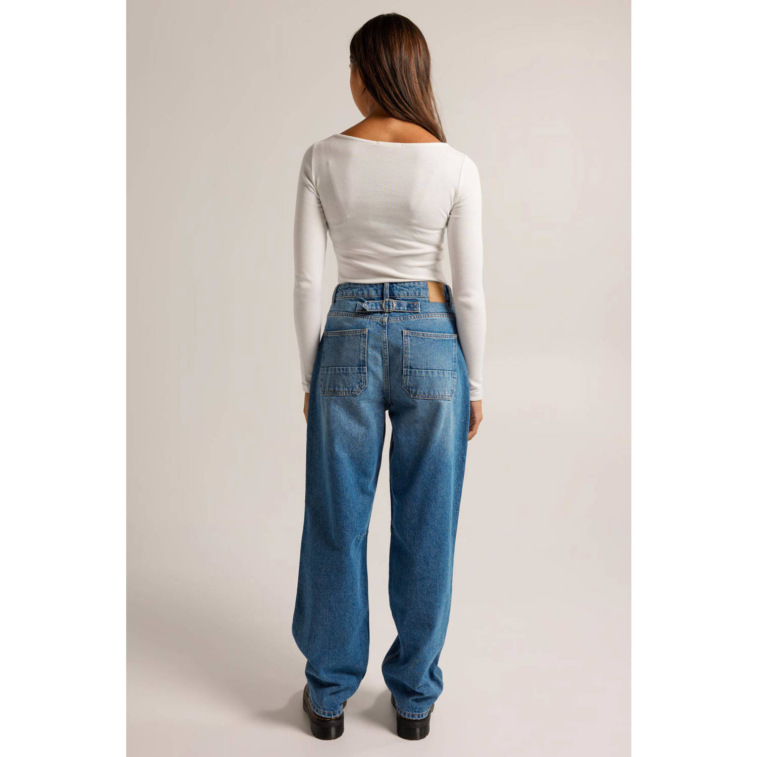 America Today high waist loose jeans medium blue denim