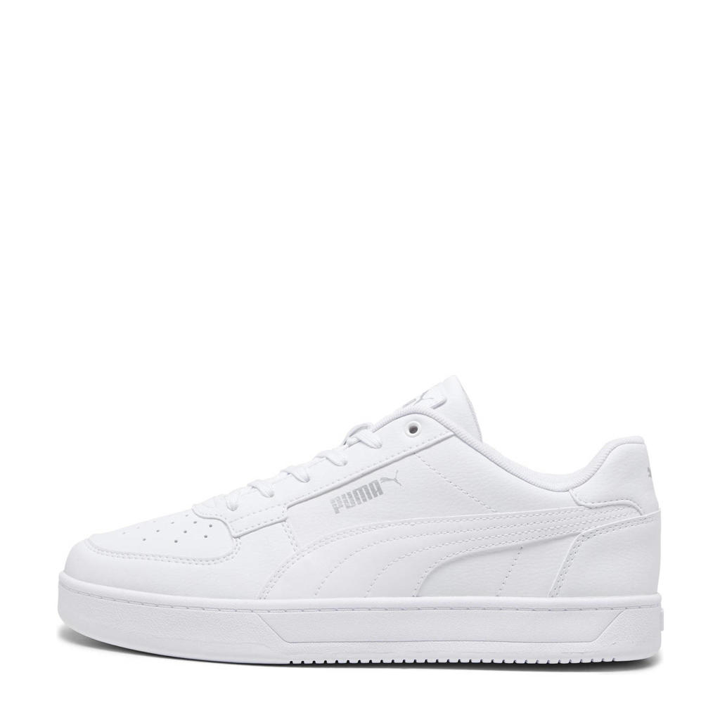 Wit en zilverkleurige heren Puma Caven 2.0 sneakers van imitatieleer met leren details met veters