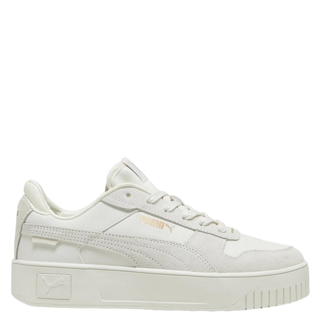 Lichtgrijze dames Puma Carina Street sneakers van leer-imitatieleer/voering: mesh/voetbed: eva met veters