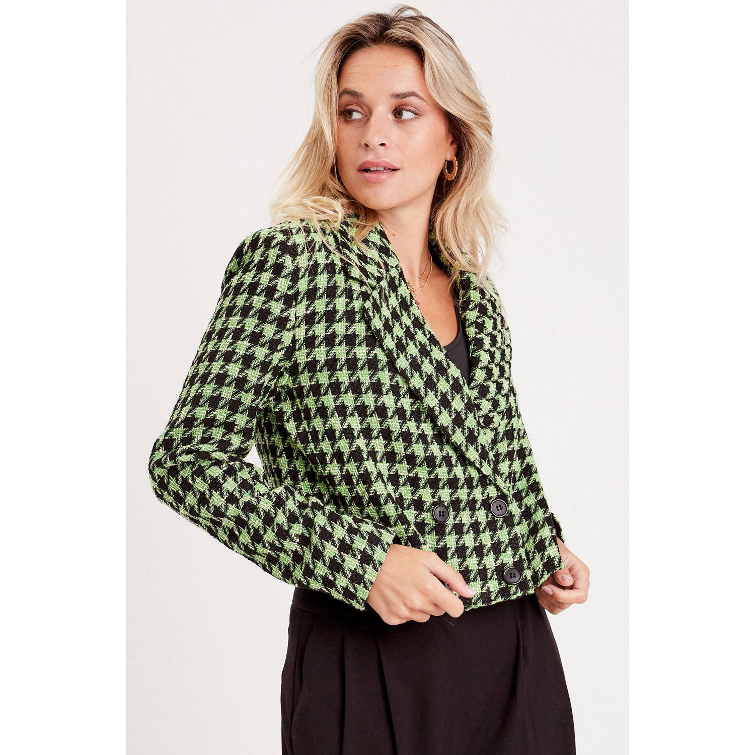 Cache korte blazer in pied-de-poule groen zwart