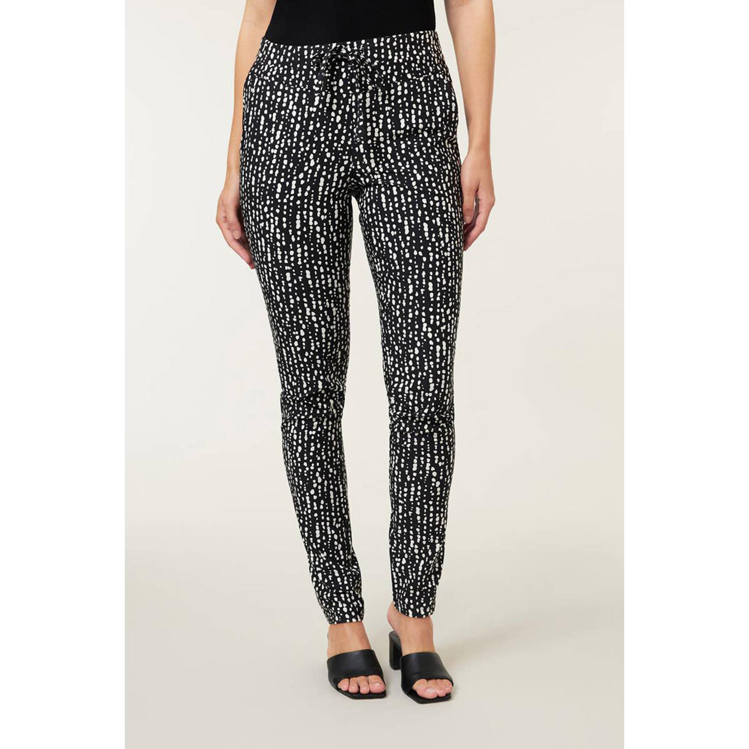 Miss Etam Lang regular fit broek Juul met all over print zwart wit 36 inch