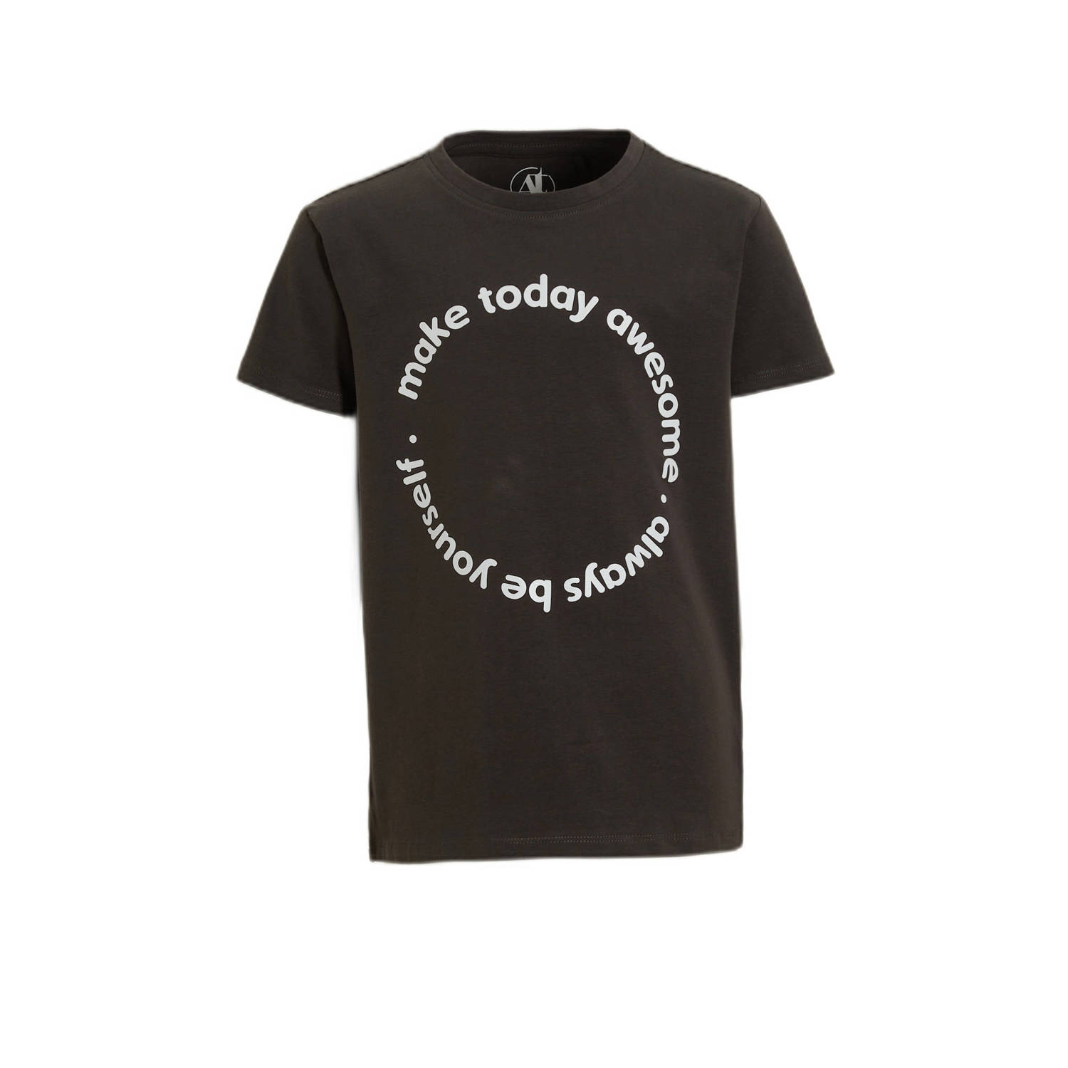 Anytime T-shirt met tekstopdruk donkergrijs Jongens Katoen Ronde hals Tekst 110 116