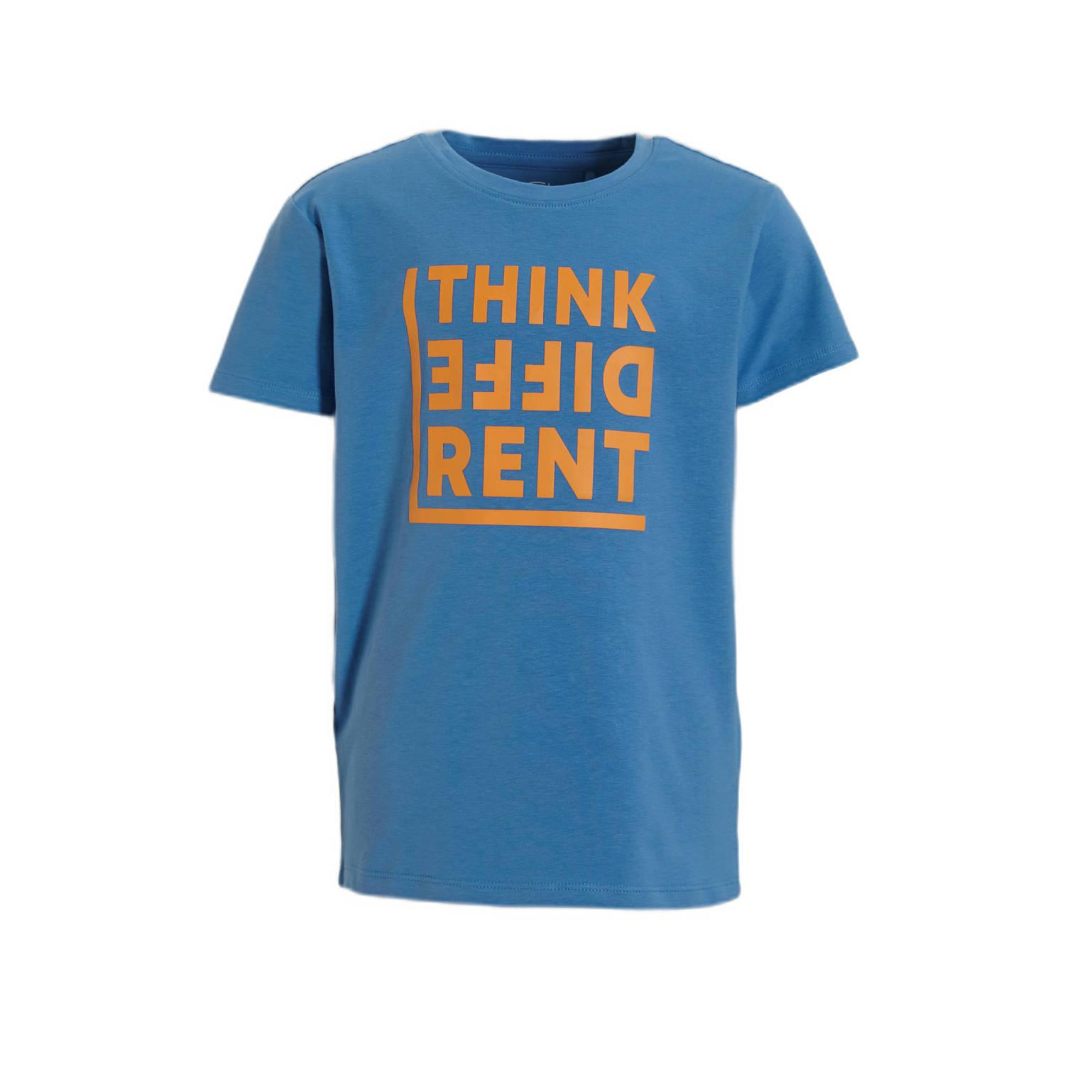 Anytime T-shirt met tekstopdruk blauw Jongens Katoen Ronde hals Tekst 110 116