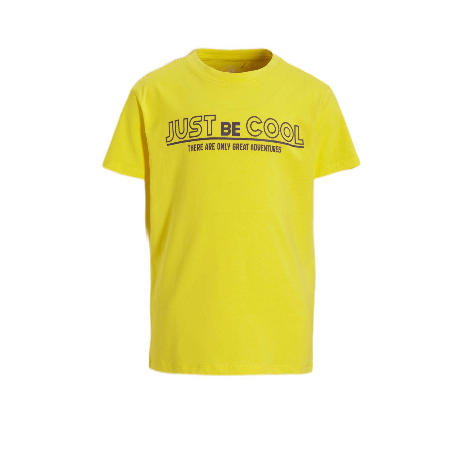 Anytime T-shirt met tekstopdruk geel Jongens Katoen Ronde hals Tekst 110 116