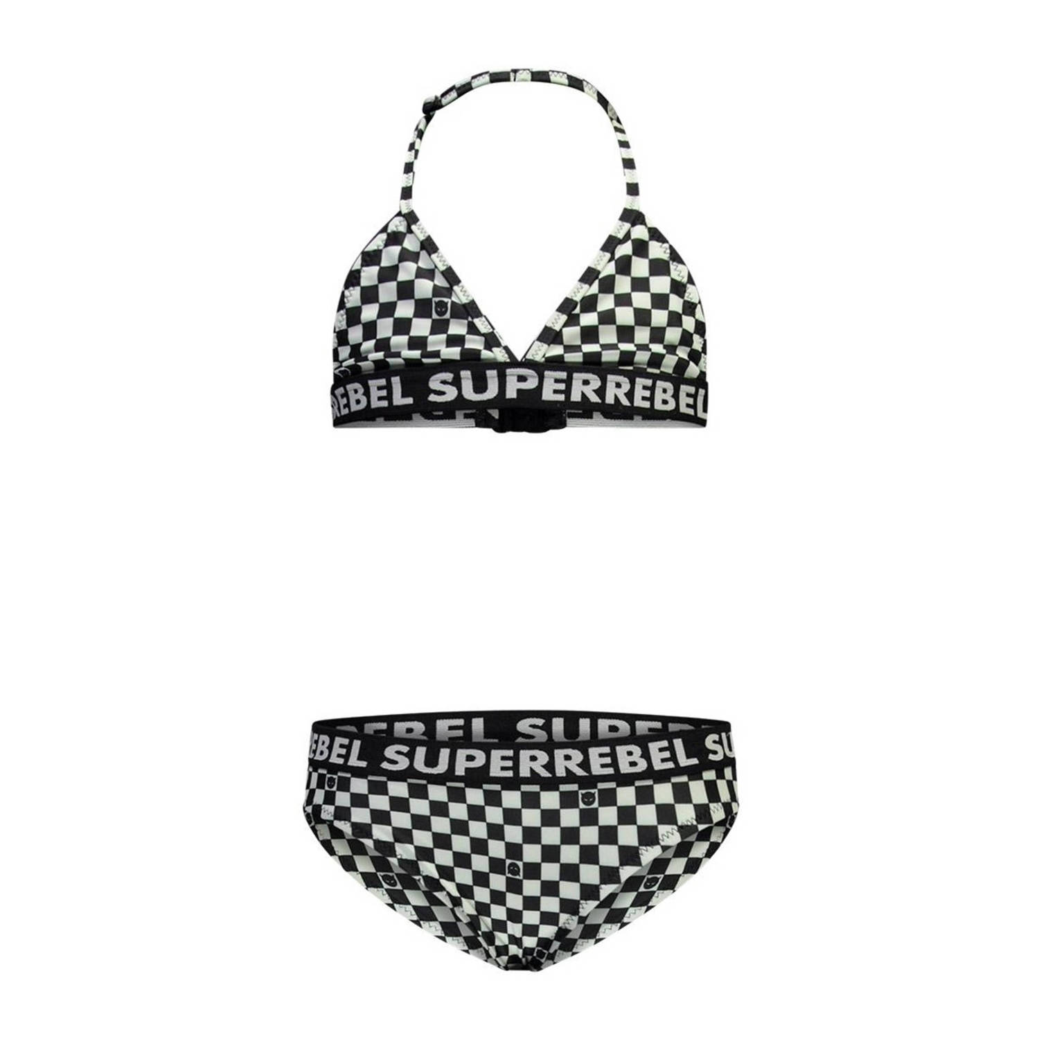 SuperRebel triangel bikini Isla zwart mintgroen Meisjes Polyester Ruit 128
