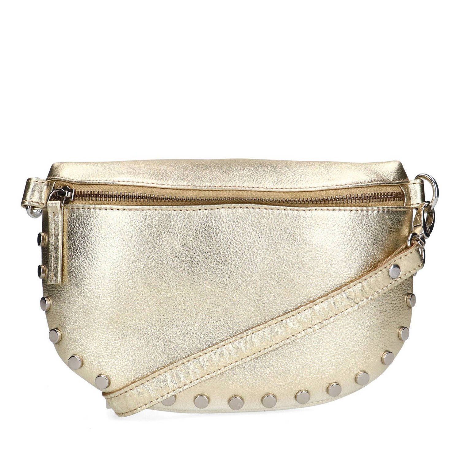 Sacha metallic leren crossbody tas goudkleurig