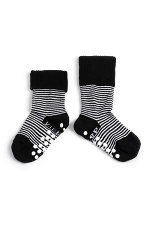 Blijf-Sokjes met anti-slip nopjes 12-18 mnd Black Stripes
