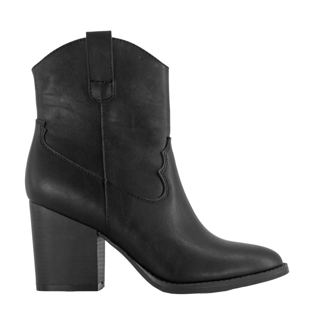 Zwarte dames Graceland cowboylaarzen van imitatieleer met western hak en effen