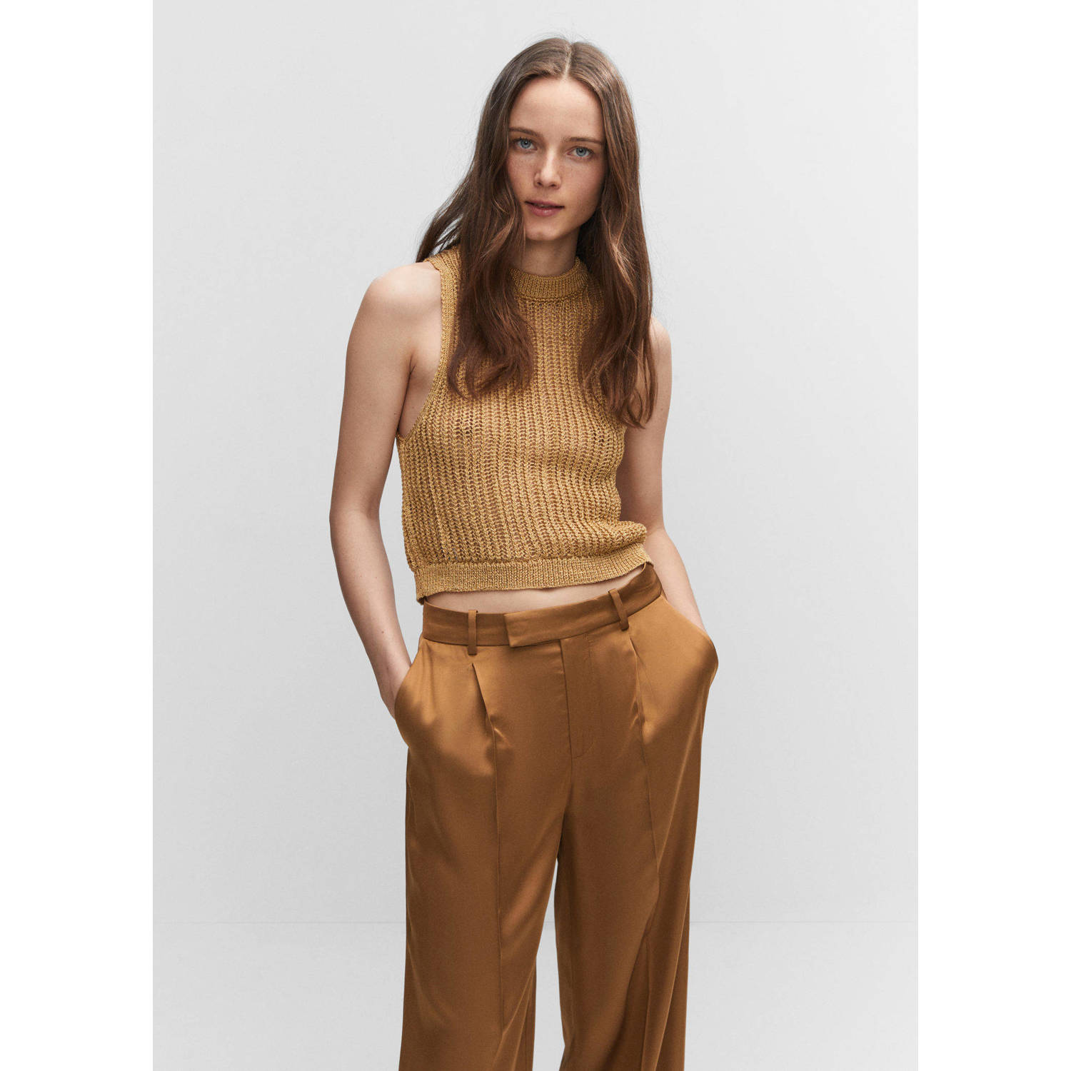 Mango wide leg pantalon bruin