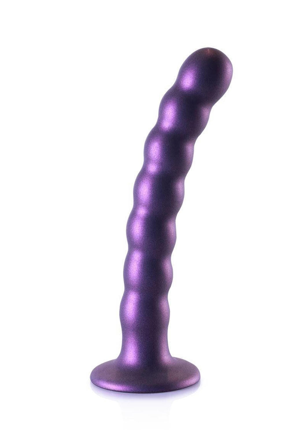 Ouch! Beaded Siliconen G-Spot dildo - Metallic Paars - 16,5 cm