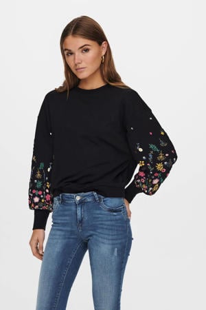 gebloemde sweater zwart
